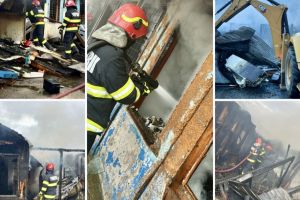 Incendiu devastator la o hală de lângă Piteşti. Au ars birouri, vestiare şi deşeuri pentru reciclare